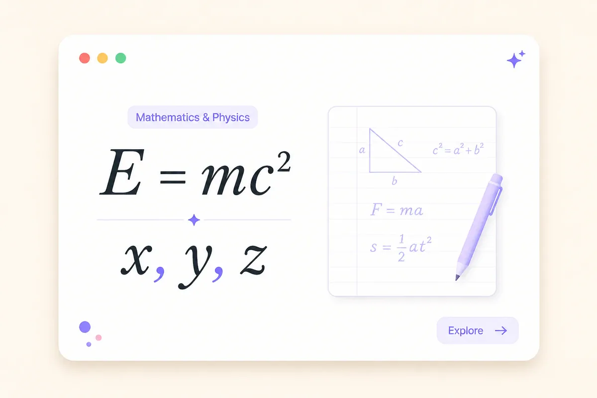 Mathematical italic used for variables and the equation E equals m c squared