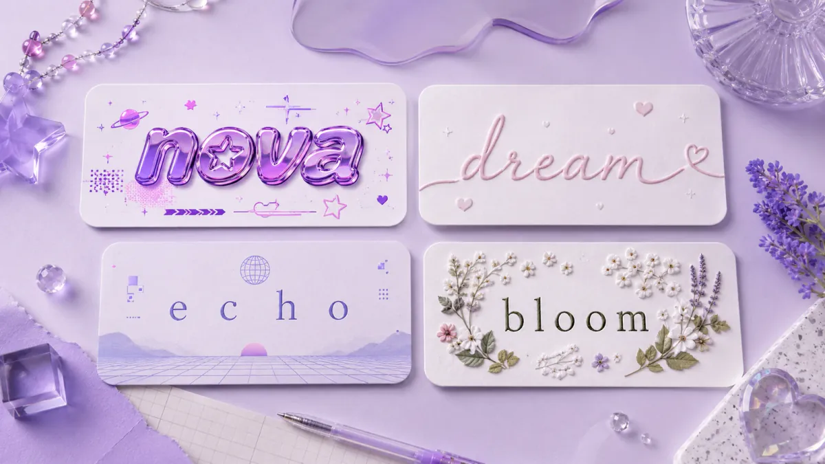 Aesthetic text examples inspired by soft, Y2K, vaporwave and cottagecore looks