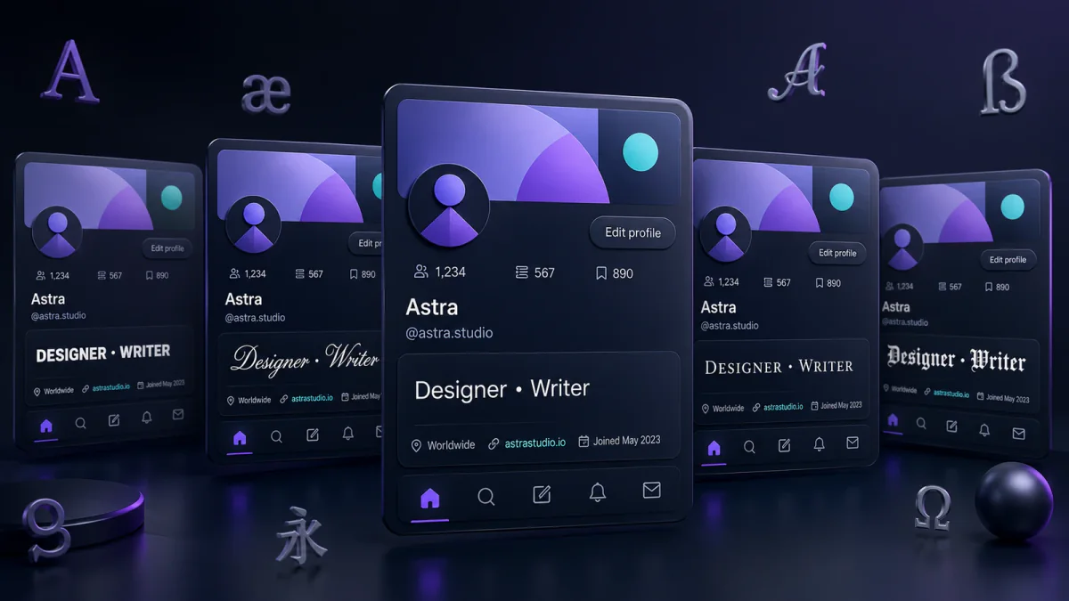 Readable font styles shown on Twitter and X bio mockups