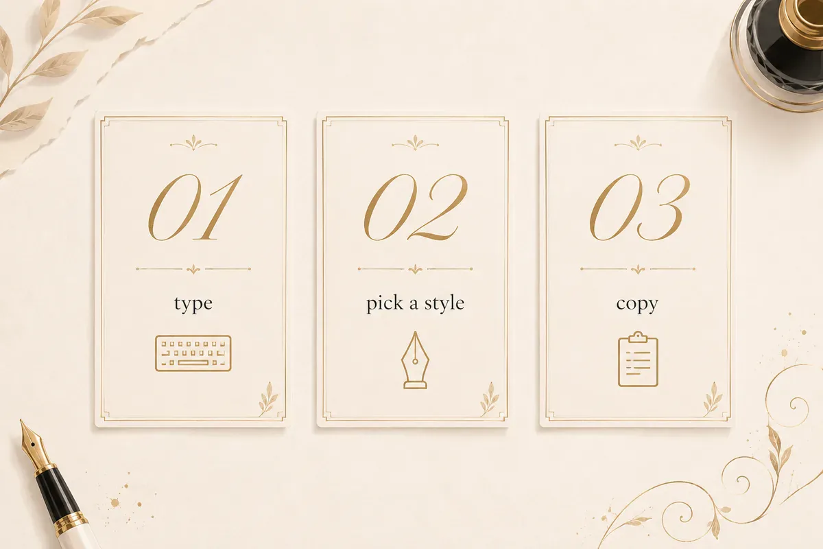 Three steps to make calligraphy text: type, choose a style, copy