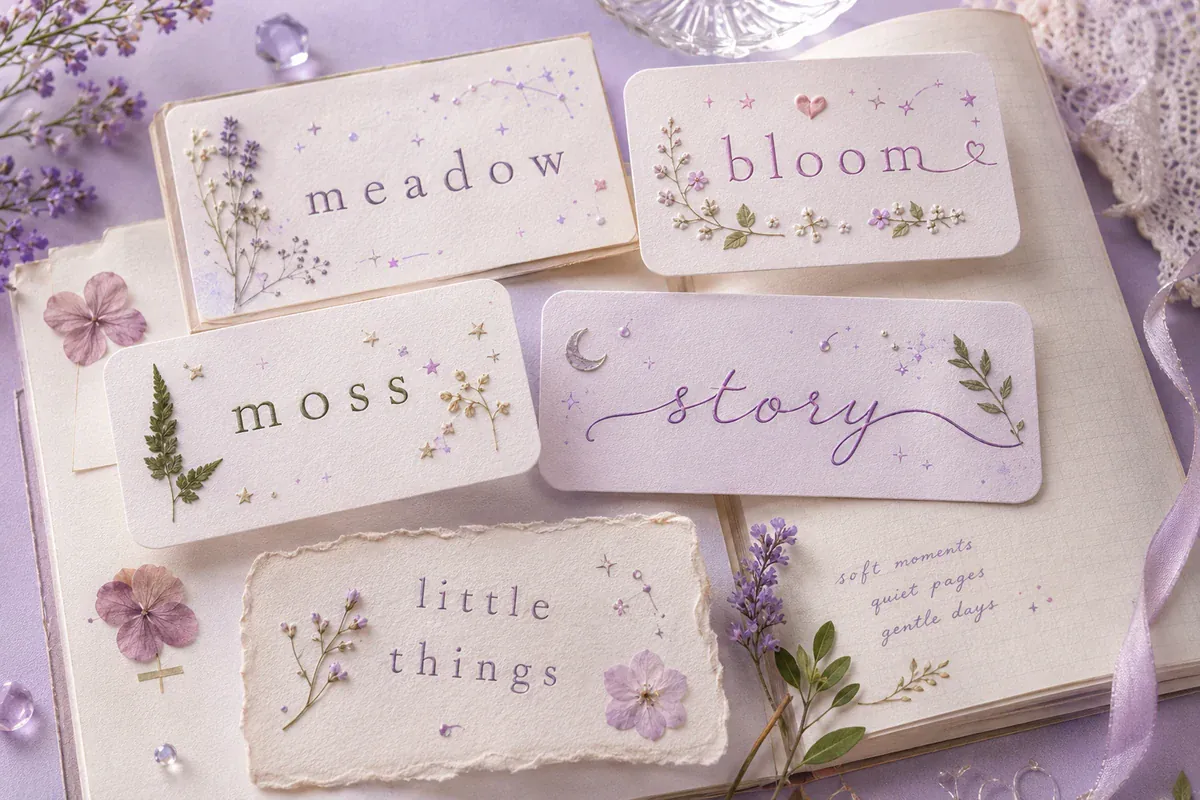 Cottagecore-inspired text with botanical symbols and gentle lettering