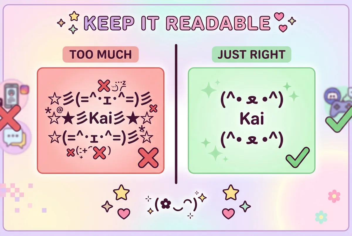 Before and after comparison of an overcrowded versus a readable cute font username