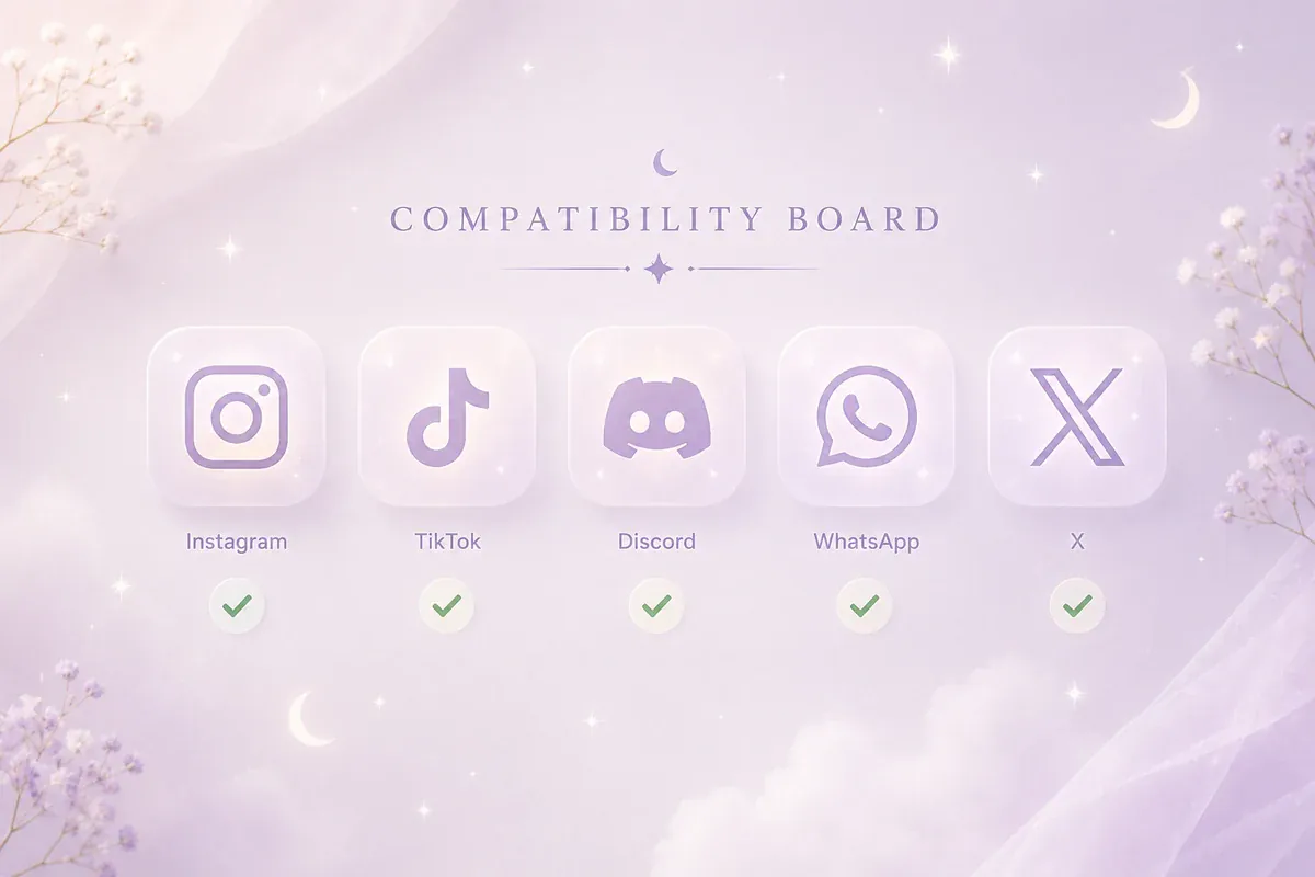 Compatibility board showing ethereal fonts working across major social apps