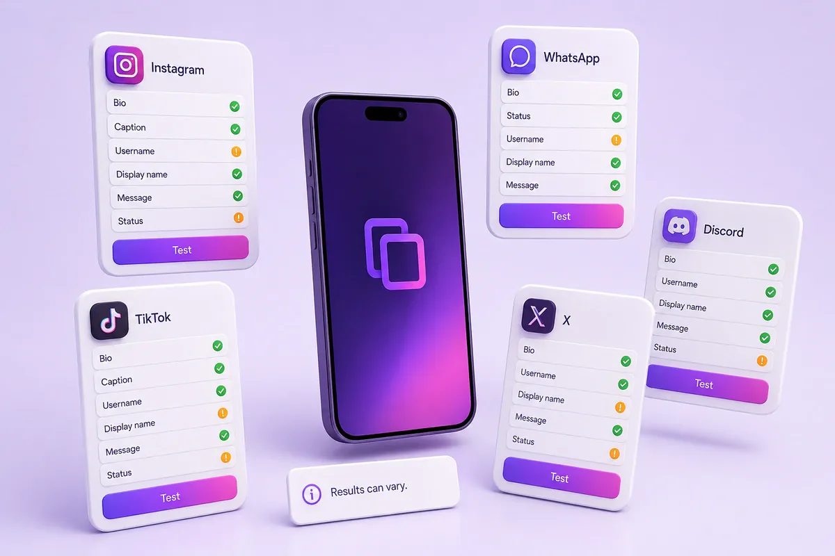 Fields to test when using styled Unicode text in social apps