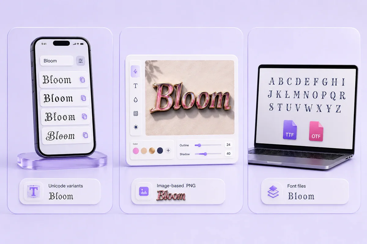 Unicode text, image lettering, and installable font files compared