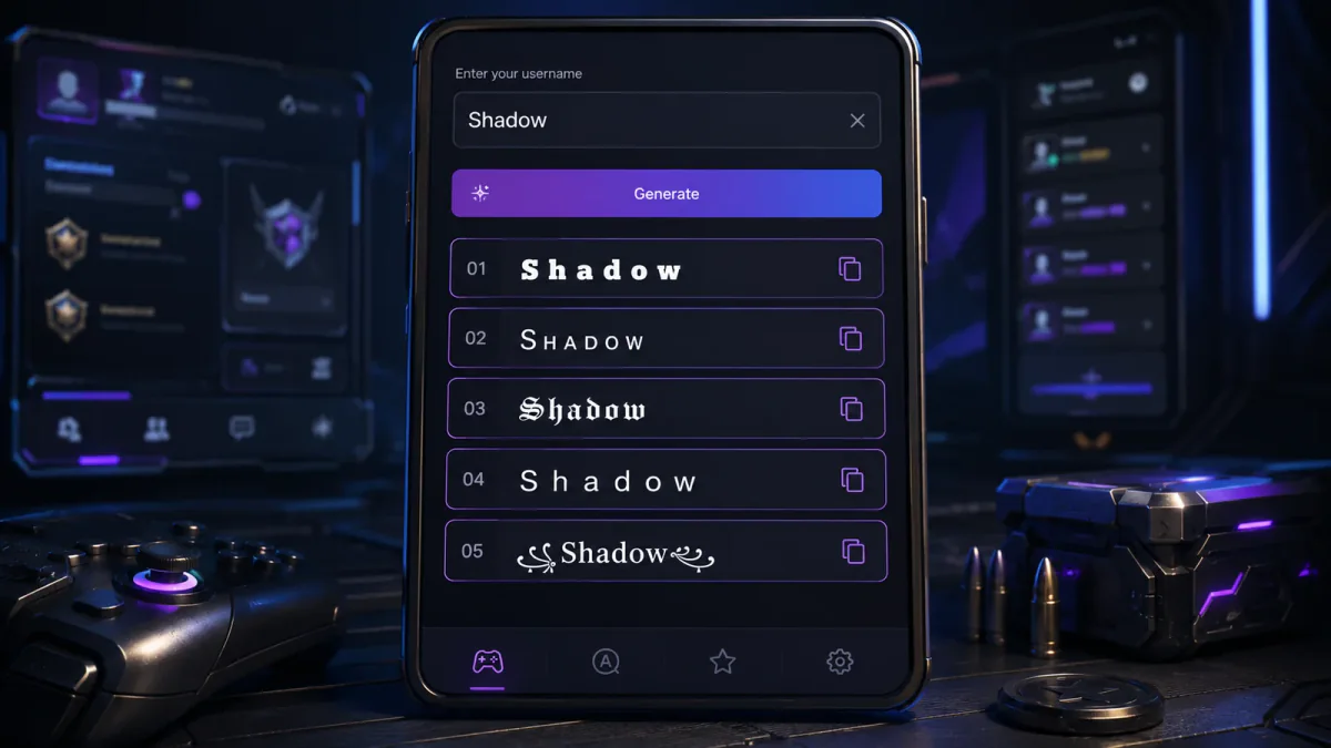 Gaming username font generator showing readable Unicode names for mobile games