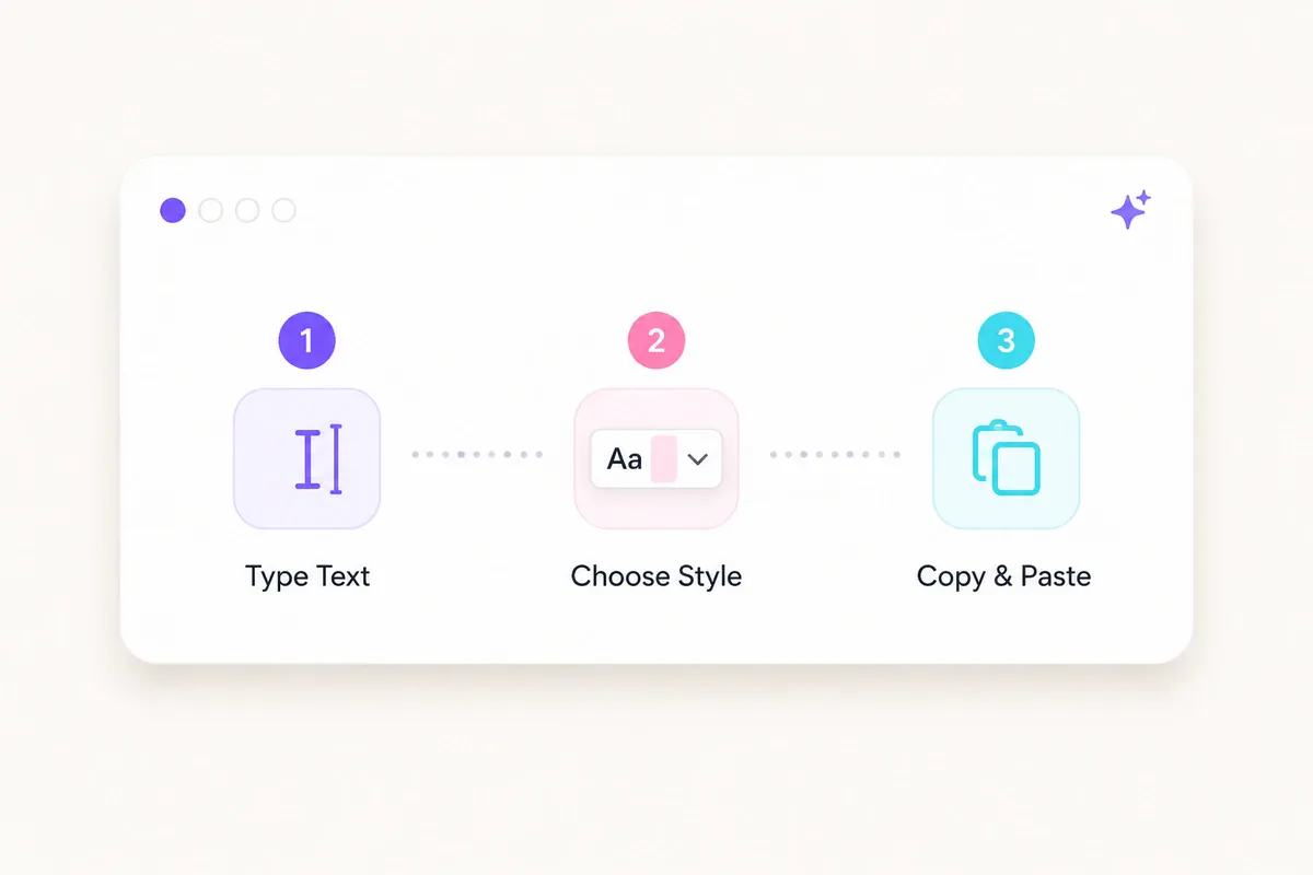 Three steps to use the serif font generator — type, pick a style, copy