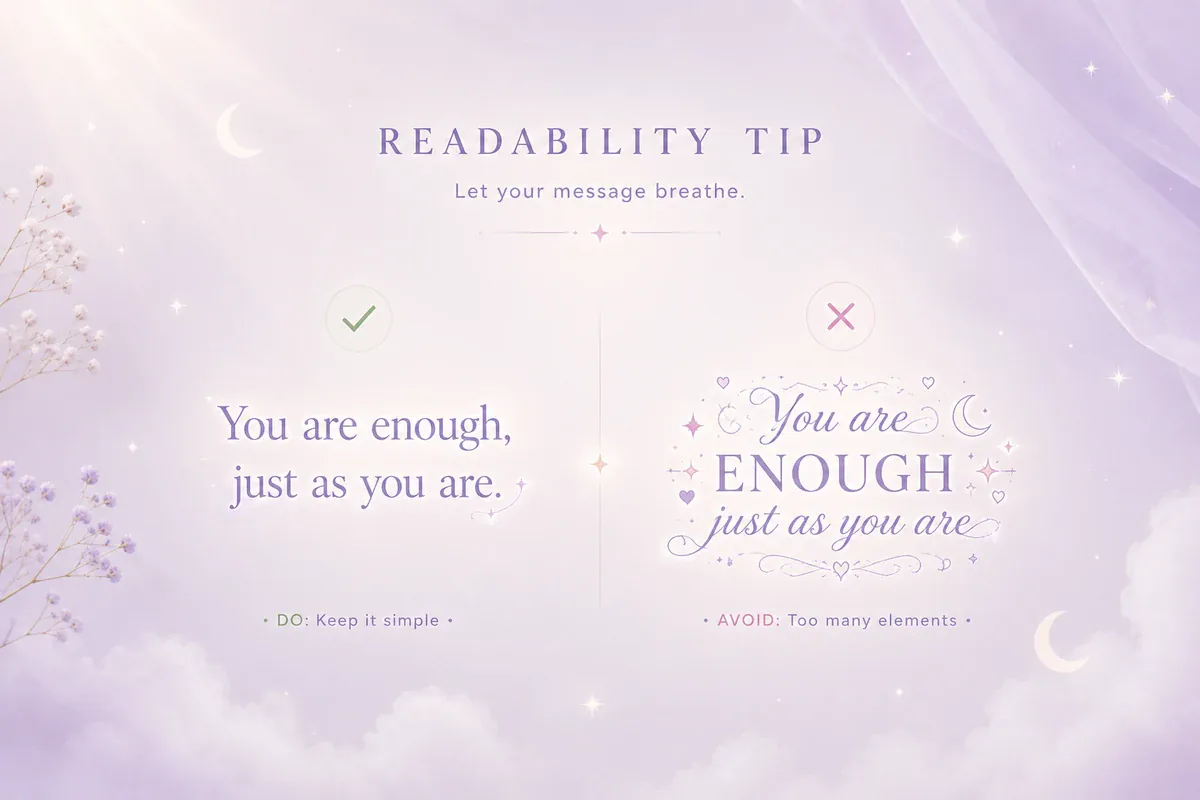 Tips graphic showing a readable ethereal text line versus an overloaded one