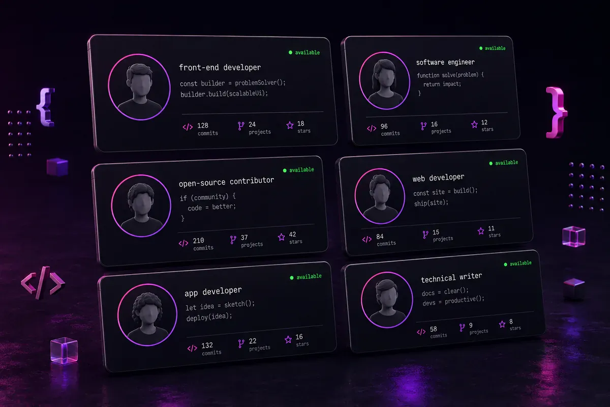 Short monospace developer bio examples for coding profiles