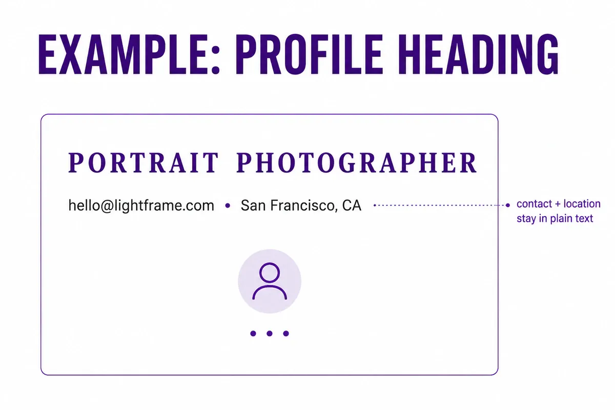 Example of a small caps profile heading paired with plain text contact details