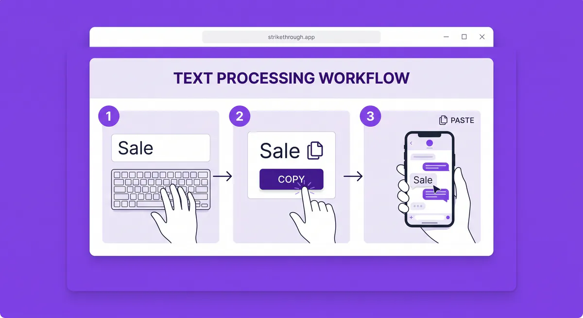 Three steps to generate and copy strikethrough text
