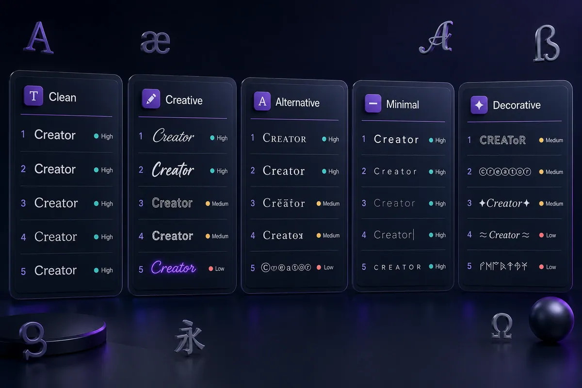 Twenty-five Unicode font styles and text effects for X bios
