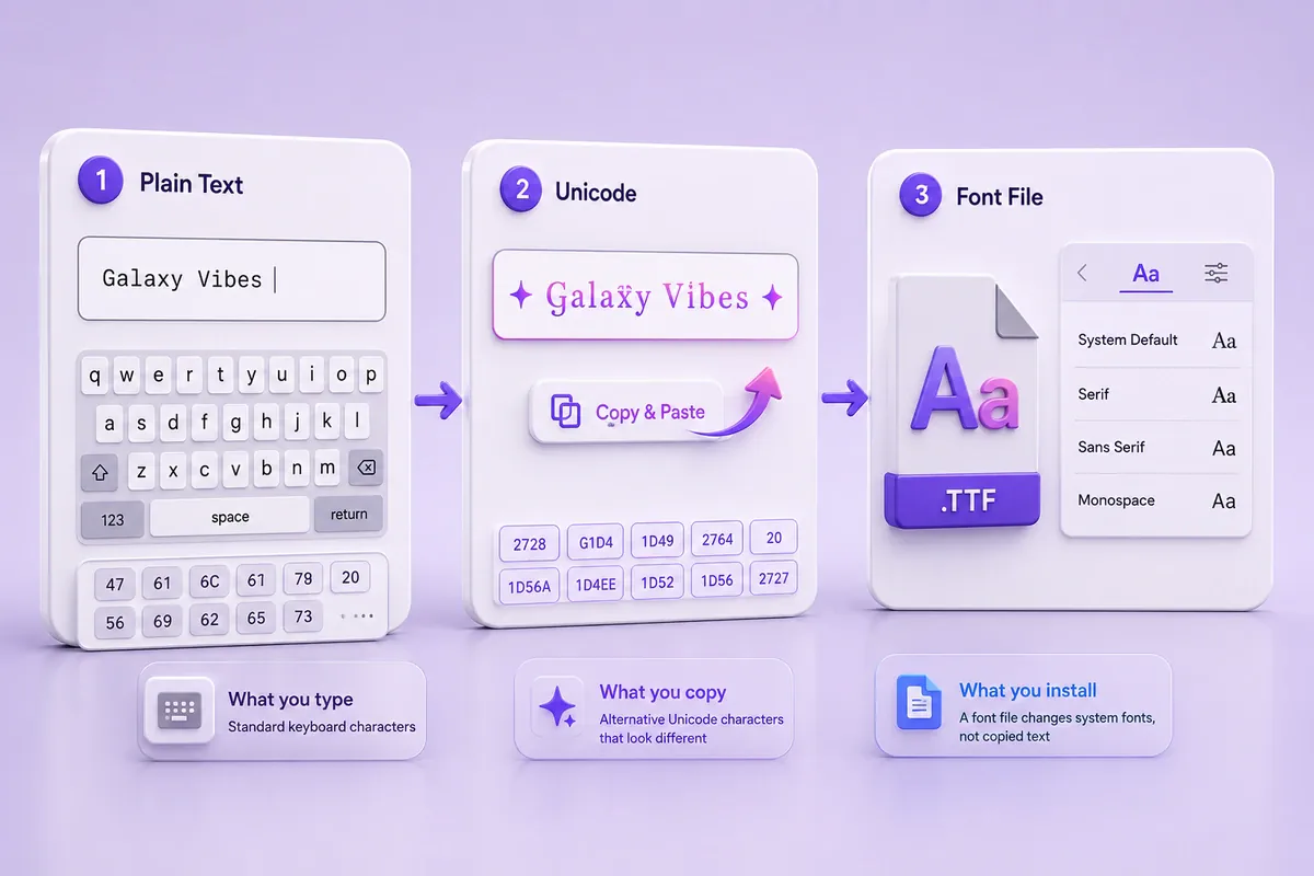 Difference between Unicode text and an installed font file