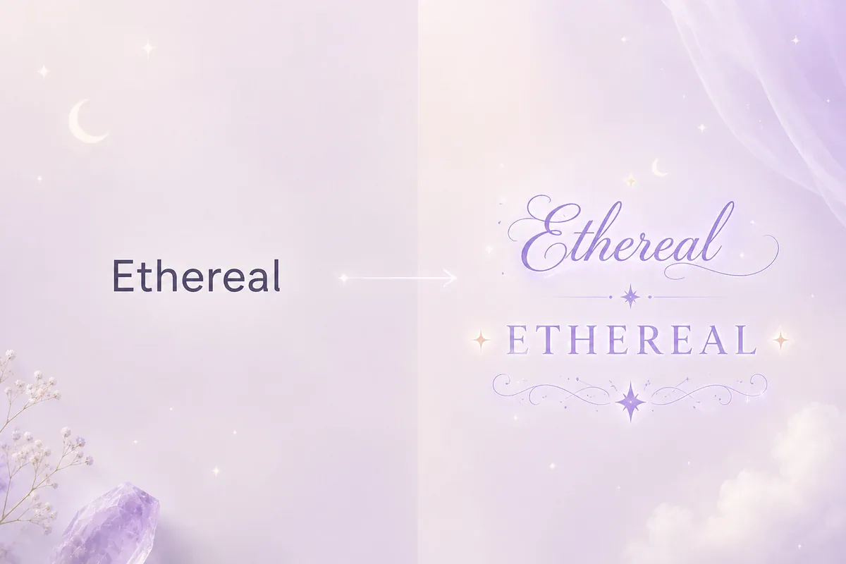 Plain text on the left changing into ethereal Unicode text styles on the right