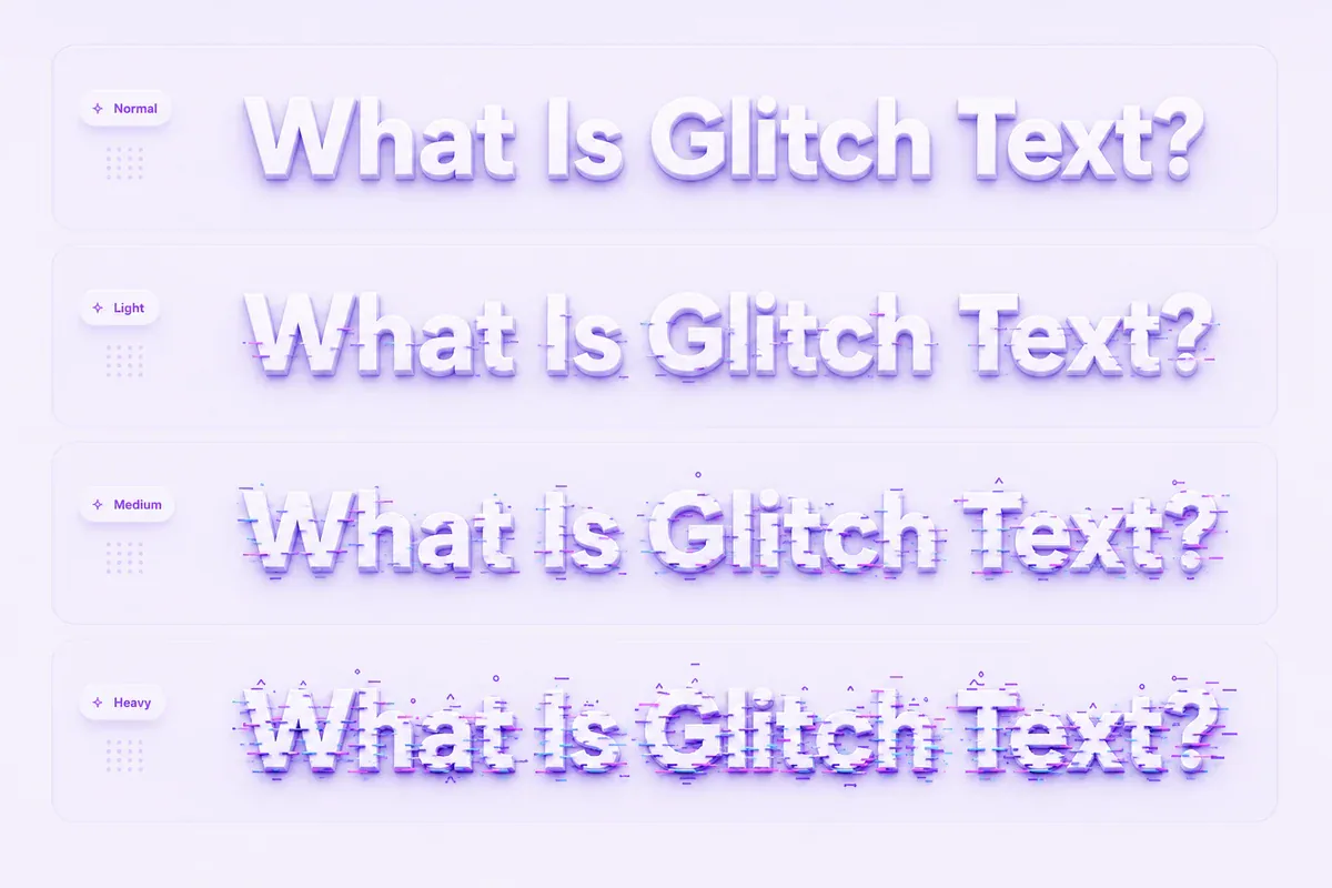 Plain text shown with progressively stronger glitch effects