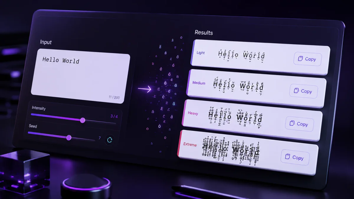 Normal text changing into corrupted Unicode text inside a Zalgo generator